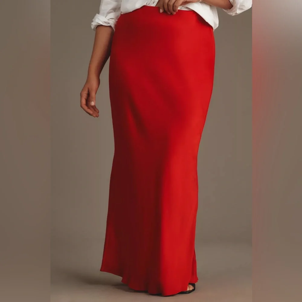 Anthropologie Red Satin Tilda Skirt - Picture 2 of 10
